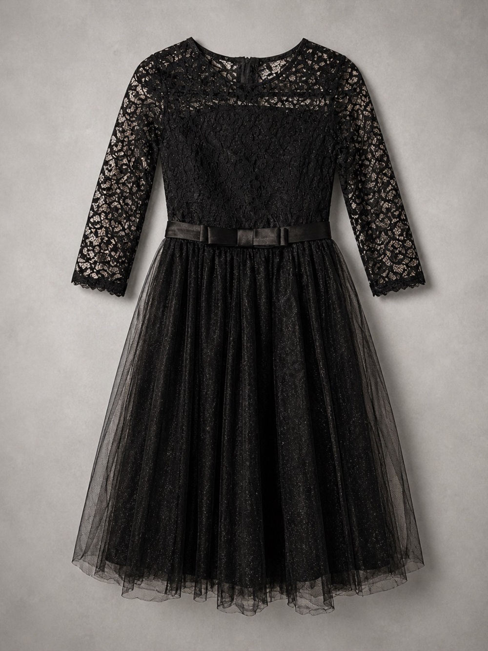 Girls Black Lace Tulle Dress Size 140 (9–10) Elegant Formal Party Holiday